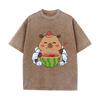 2026 Vintage Washed Beige Cute Capybara Watermelon Graphic T Shirt Summer Ice Animal Print Oversized Casual Short Sleeve Tee