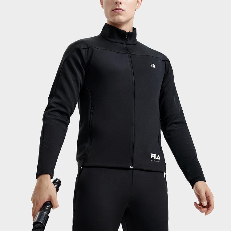 FILA Fitness Series Solid Color Logo Print Stand Collar Sports Jacket Men Jacket Deep-Black A11M311508F-BK