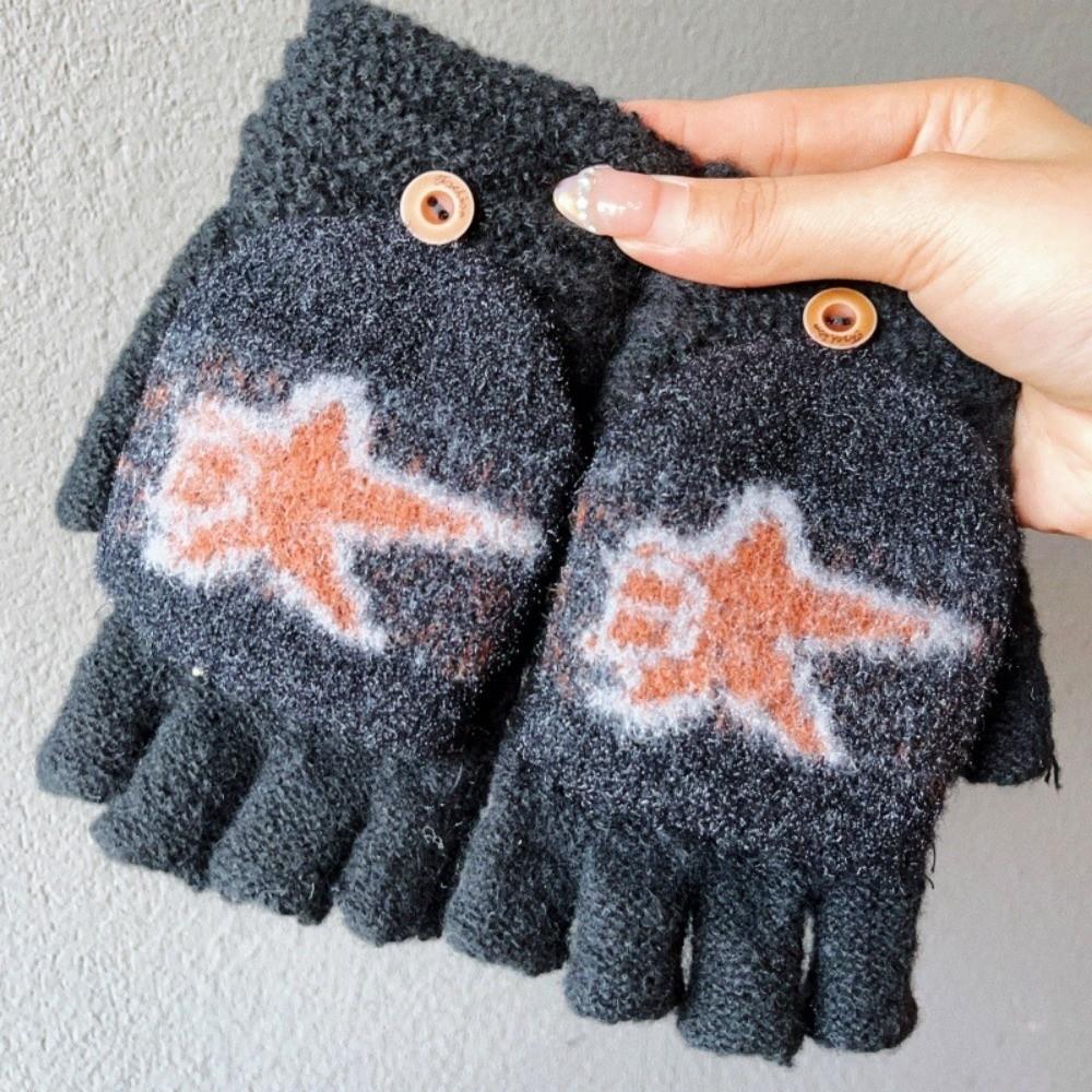 Plush Half Finger Gloves Thickened Windproof Hand Cover Flip Knitted Gloves  Fashion Accessories