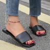 Fashion Big Size Square Toe Beach Shoes Woman's Slippers Slides Low Sabot 2025 Summer Soft Flat Hoof Heels Fabric Casual Rubber PU Fretw