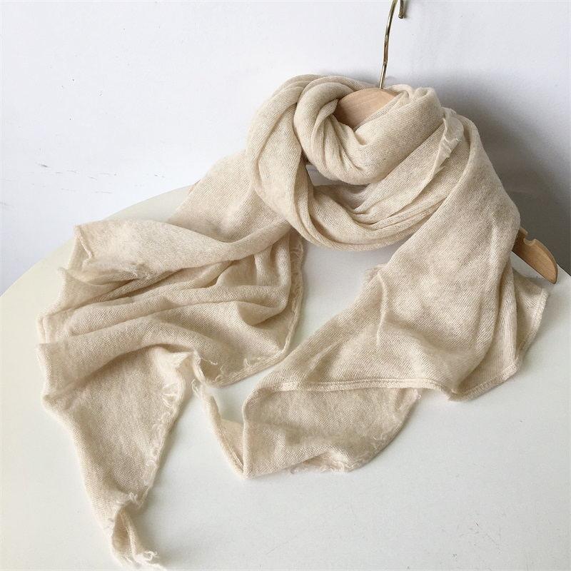 

Кашемировый шарф однотонный с бахромой шаль длинный теплый утолщенный шарф двойного назначения