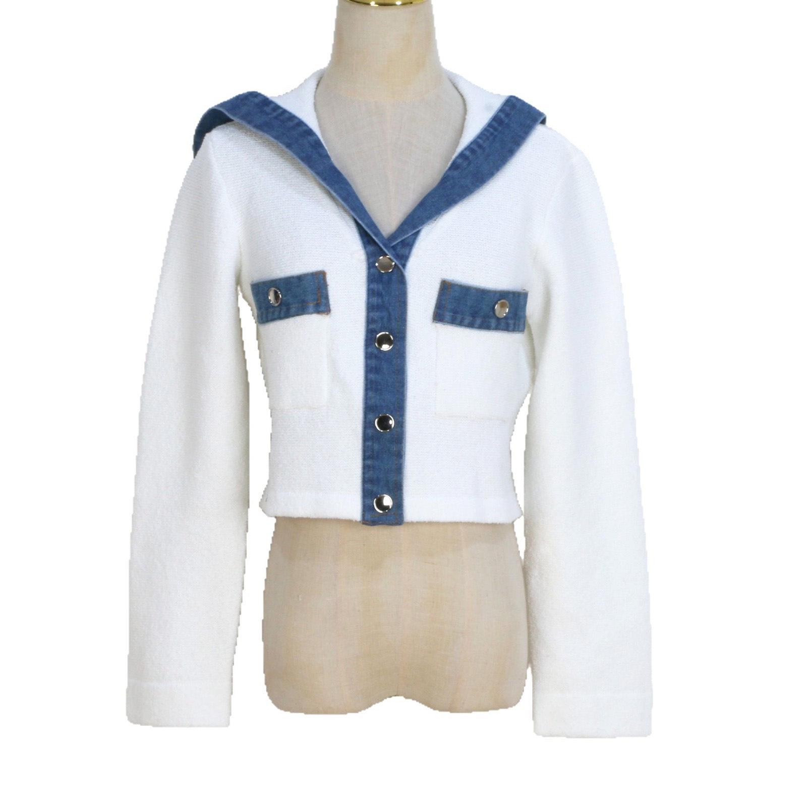 

Elegant Women s Navy Collar Knitted Cardigan - Early Spring 2025 L