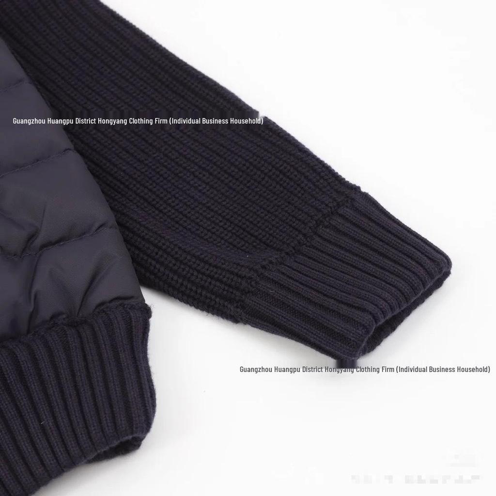 2025 M Brand Knitted Patchwork Hooded Down Jacket – White Duck Down, Unisex Casual Cardigan Style