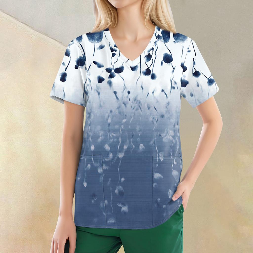 Women's V-neck Fashion Casual Printed Tops And Protective Workwear
