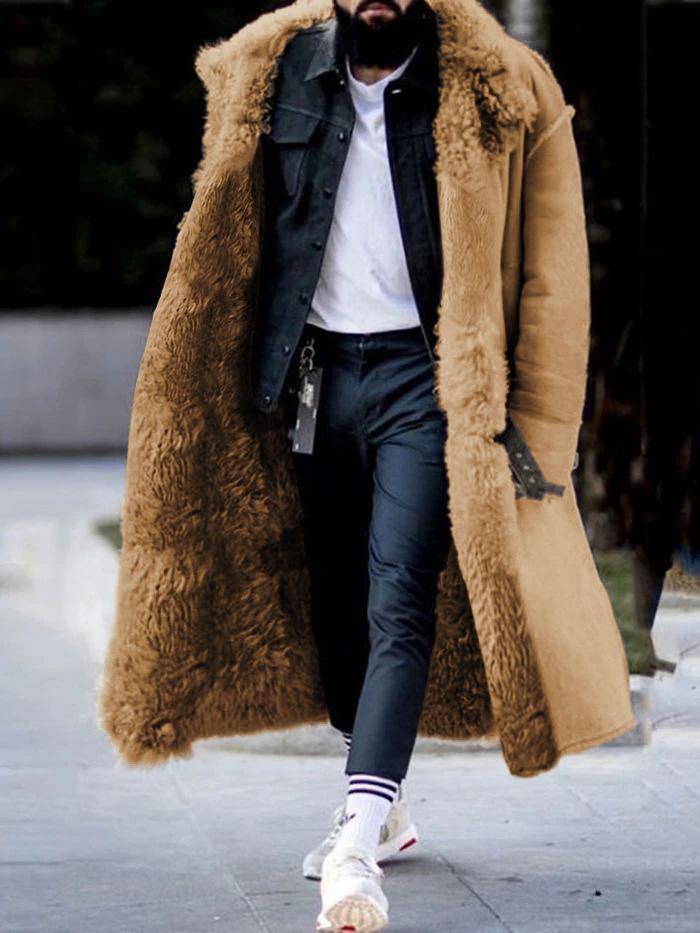 

2026 Men s Winter Faux Fur Overcoat - Hot Style, Thick Outerwear, 4 Colors, 8 Sizes S хаки