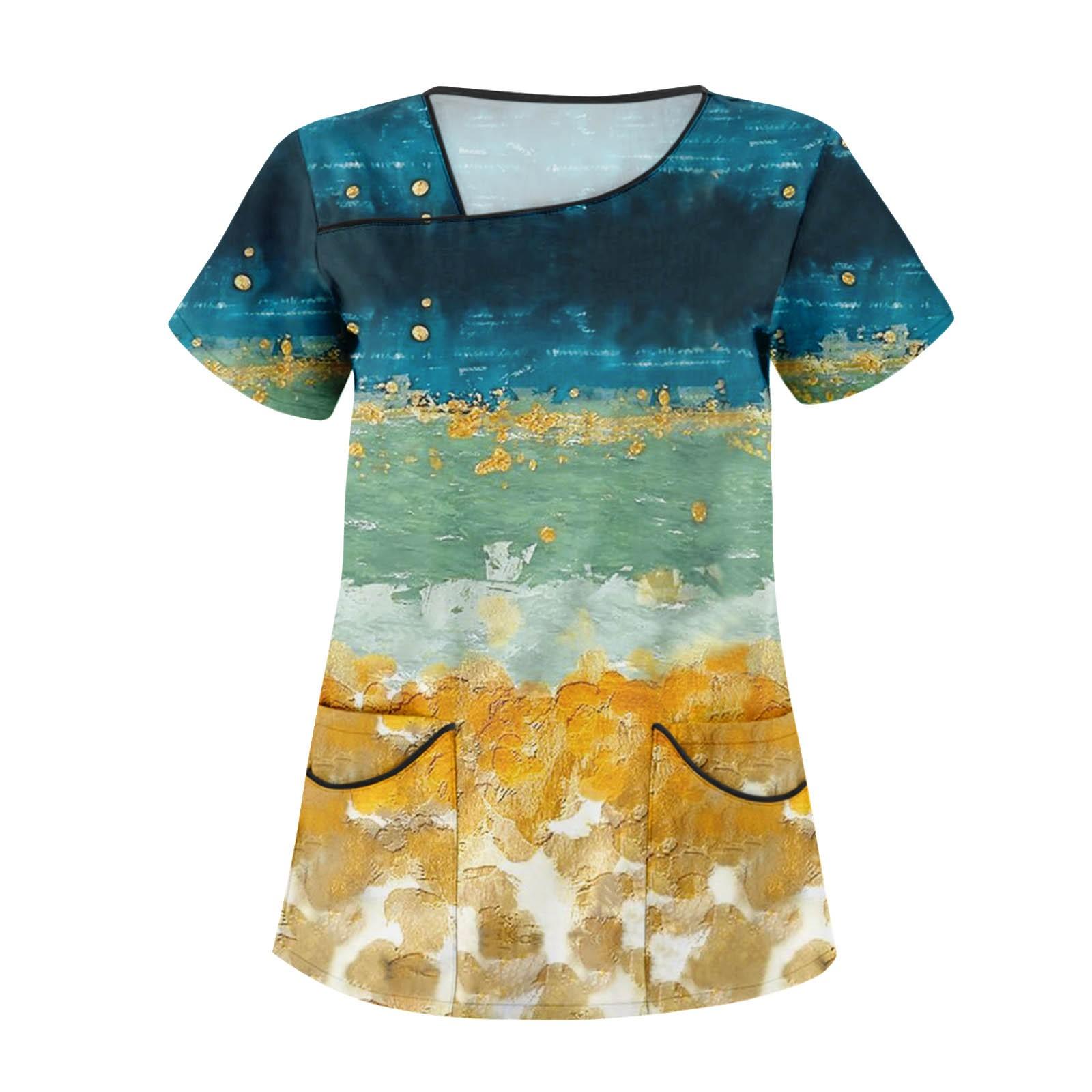 

Женская модная полосатая рабочая одежда с градиентным принтом и короткими рукавами с верхом с двойными карманами L зелёный