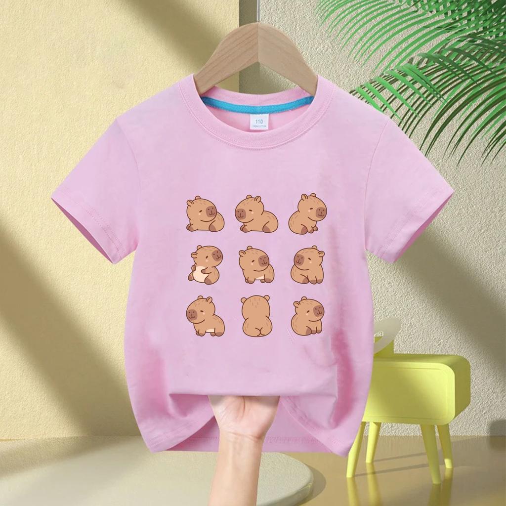 2025 Summert Shirt  New Trend Capybara Printing Cute Children's Short-Sleeved T-Shirt Cute Comfortable Versatile Boy and Girl T-Shirt
