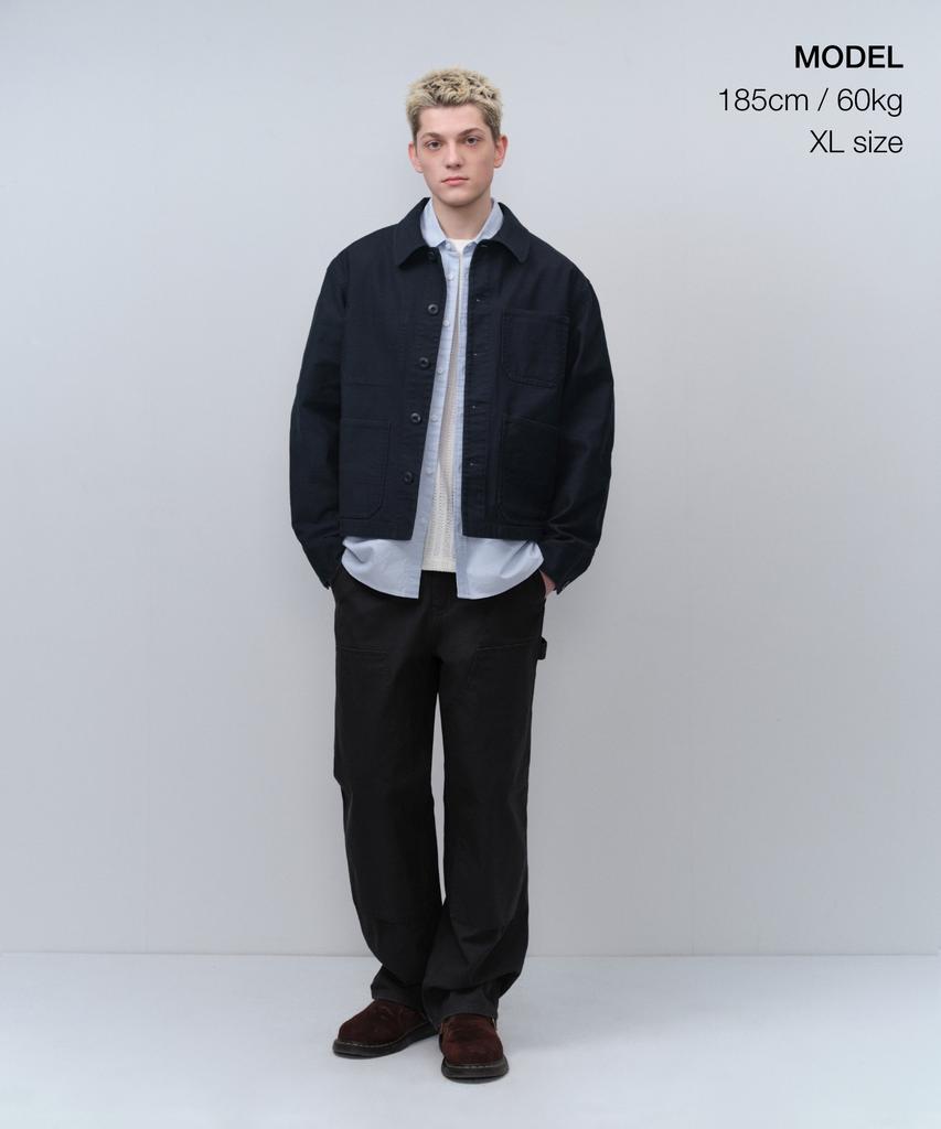 Musinsa Standard Back Satin Short Chore Jacket [Navy]