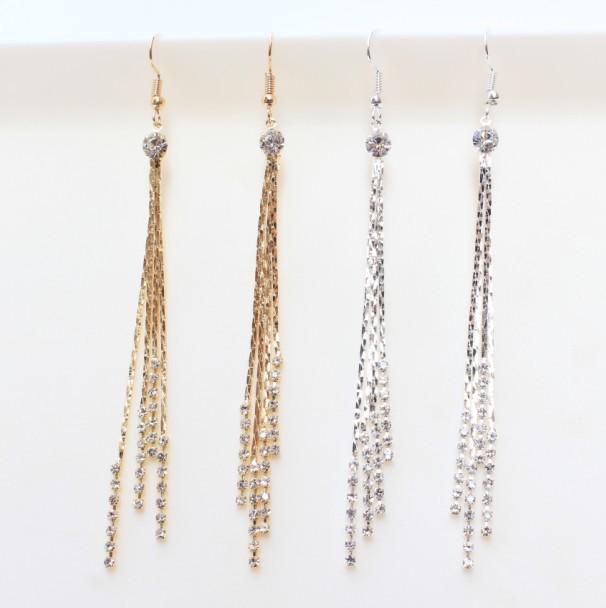 Korean Style Rhinestone Tassel Stud Earrings - Exquisite Shiny Ear Lines Fashion Accessories