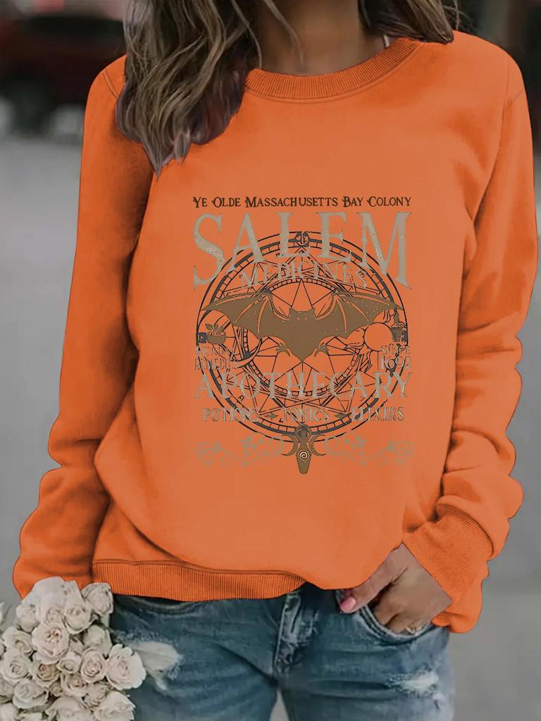 Women's Halloween Crew Neck Pullover Sweatshirt - Long Sleeve Casual Fall/Winter Style