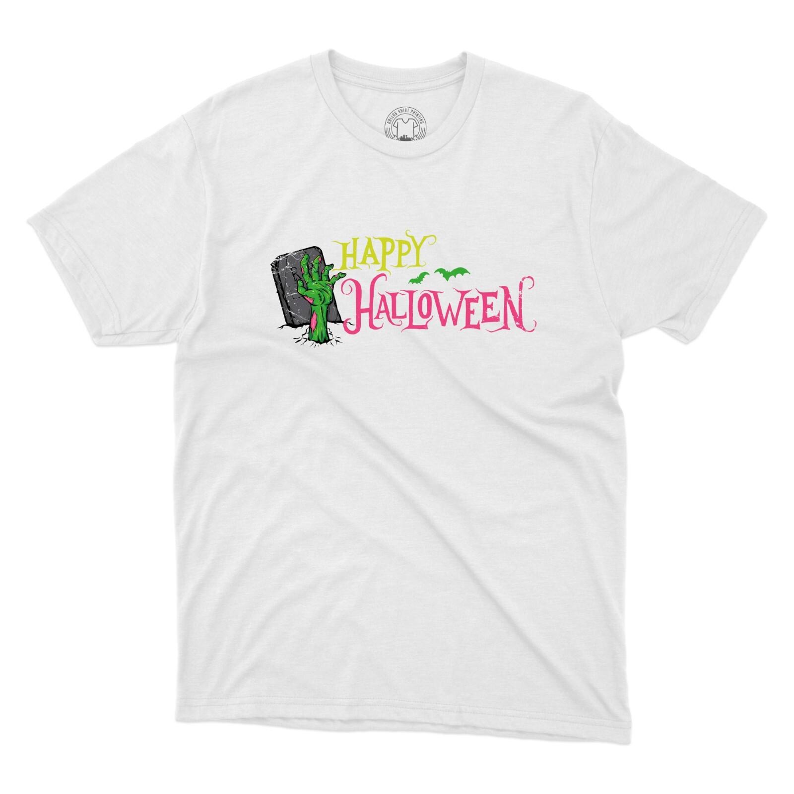 Happy Halloween T-Shirt Scary Spooky Grave Creepy Zombie Arm Gift Printed Tee S
