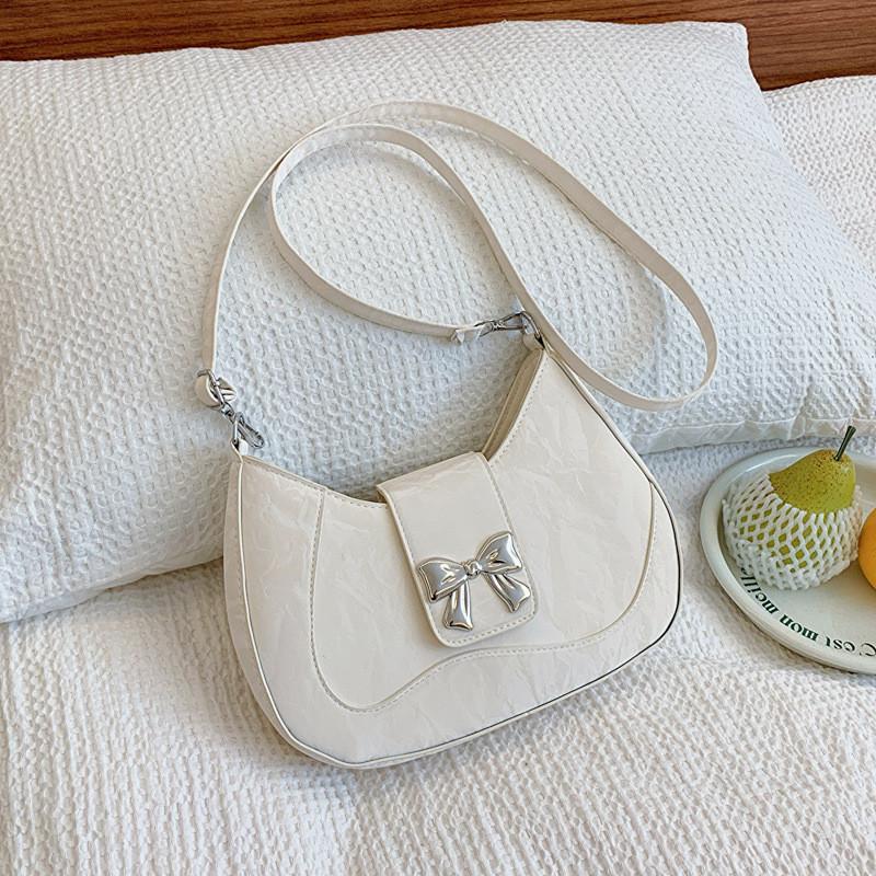 Stylish French Bow Aesthetic Underarm Bag In Black Silver Pink And White For Trendy Commuters