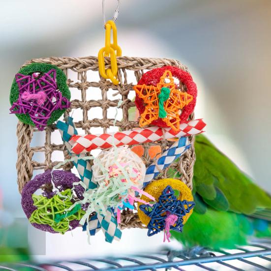 Vogel-Kauspielzeug Bunter Fünfzackiger Stern Zerknülltes Papier Zubehör Geflochtenes Netz Papageien Hängendes Netz Bissspielzeug Vogelzubehör