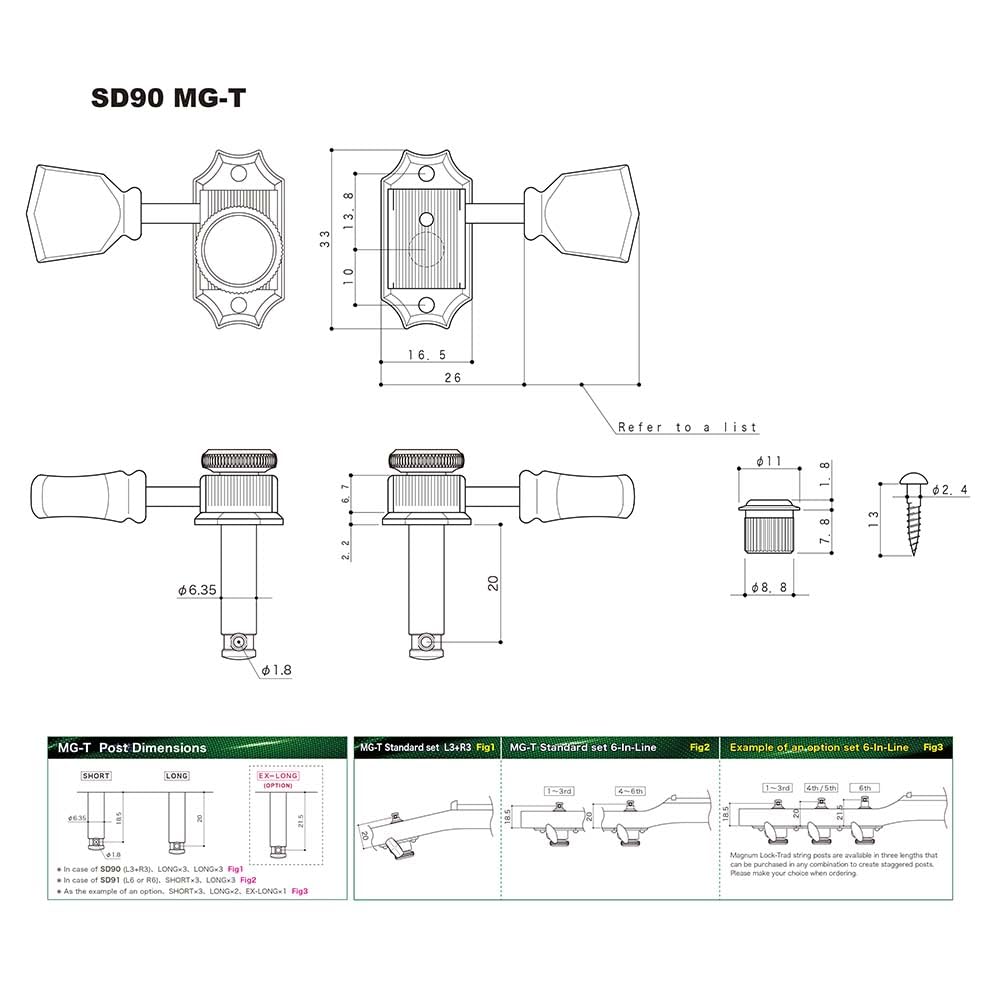 GOTOH Guitar Peg Gold SD90-MG-T-SL-L3R3-GG 20322GYTX/D