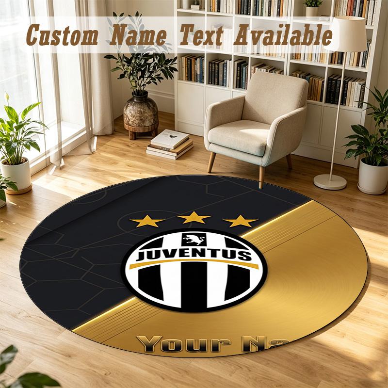 Round Rug Custom NameJuventus FC Pattern Non Slip Carpet Home Floor Decor