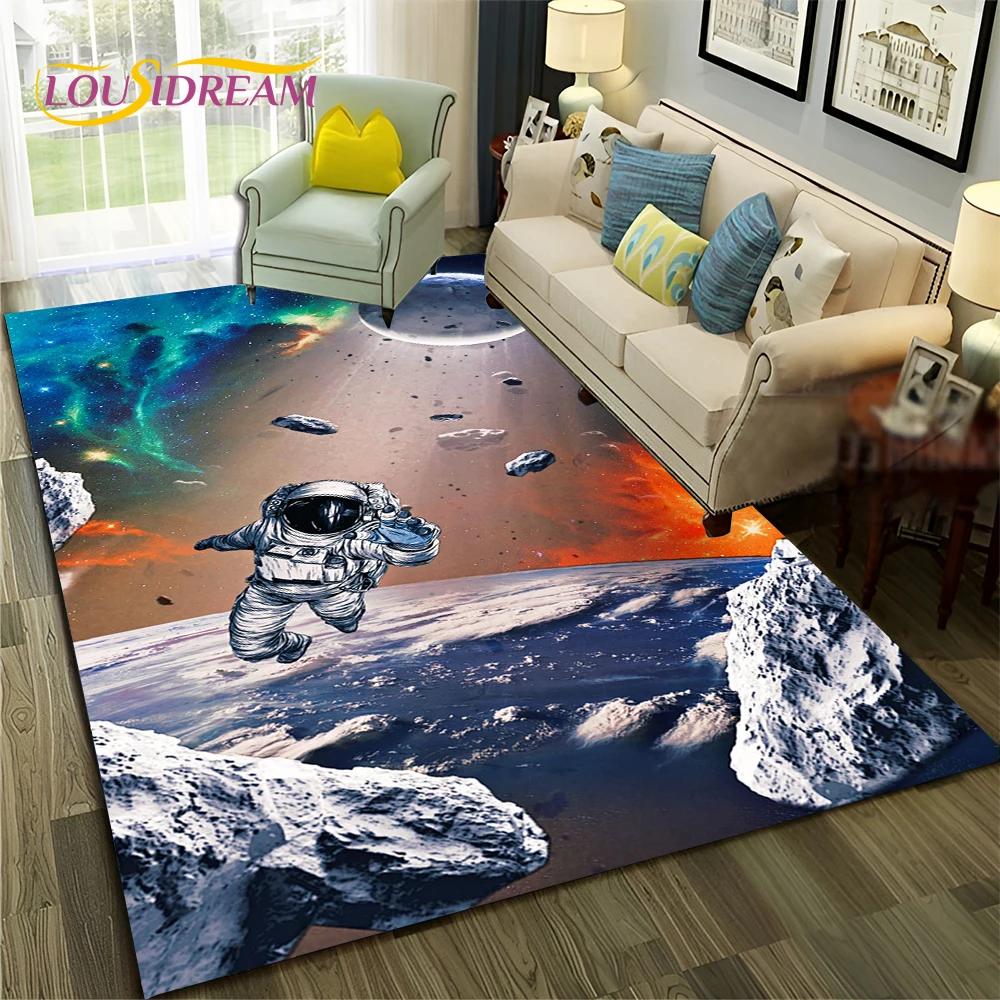 Outer Space Astronaut Planet Cartoon Carpet Rug for Home Living Room Bedroom Sofa Doormat Decor,Kid Area Rug Non-slip Floor Mat