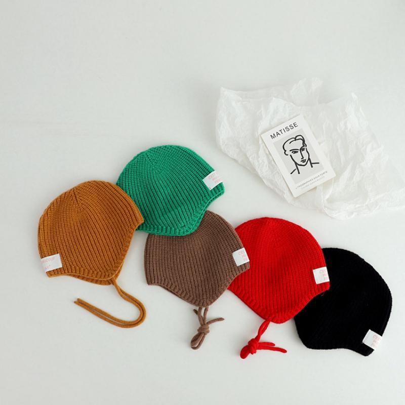 

Корейские шапки-бомберы ярких цветов для мальчиков и девочек, детские шерстяные вязаные шапки, теплые уличные шапочки с ветрозащитной веревкой, детские шапки