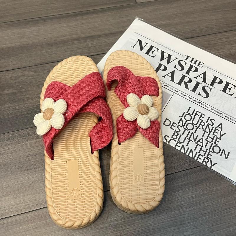 Fashion Women's Casual Slides Comfortable Flax Slippers Striped Bow Linen Flip Flops Platform Sandals Ladies Indoor Shoes Butterfly-knot