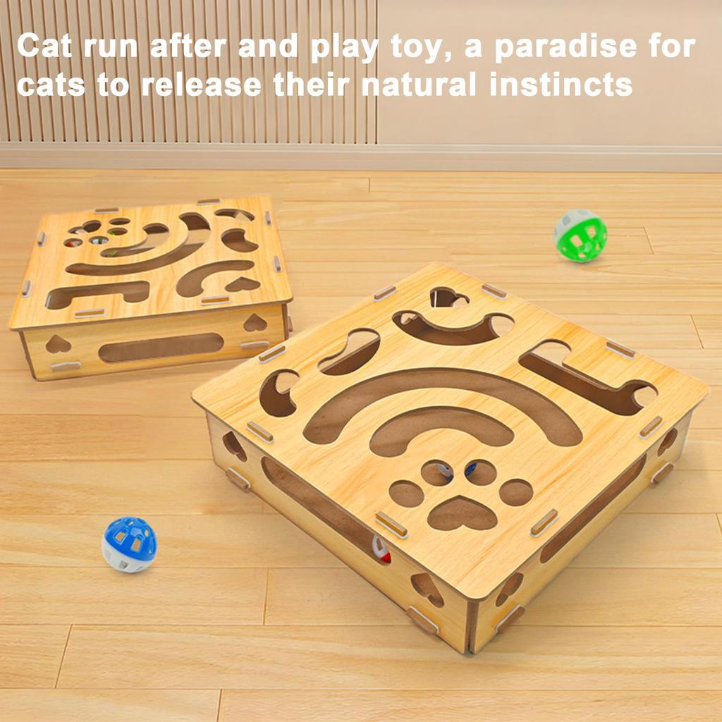 Cat Scratch Puzzle Enrichment Box Interactive Scratching Pet Supplies With Bell Balls Cat Scratcher Box For Home Indoor Outdoor