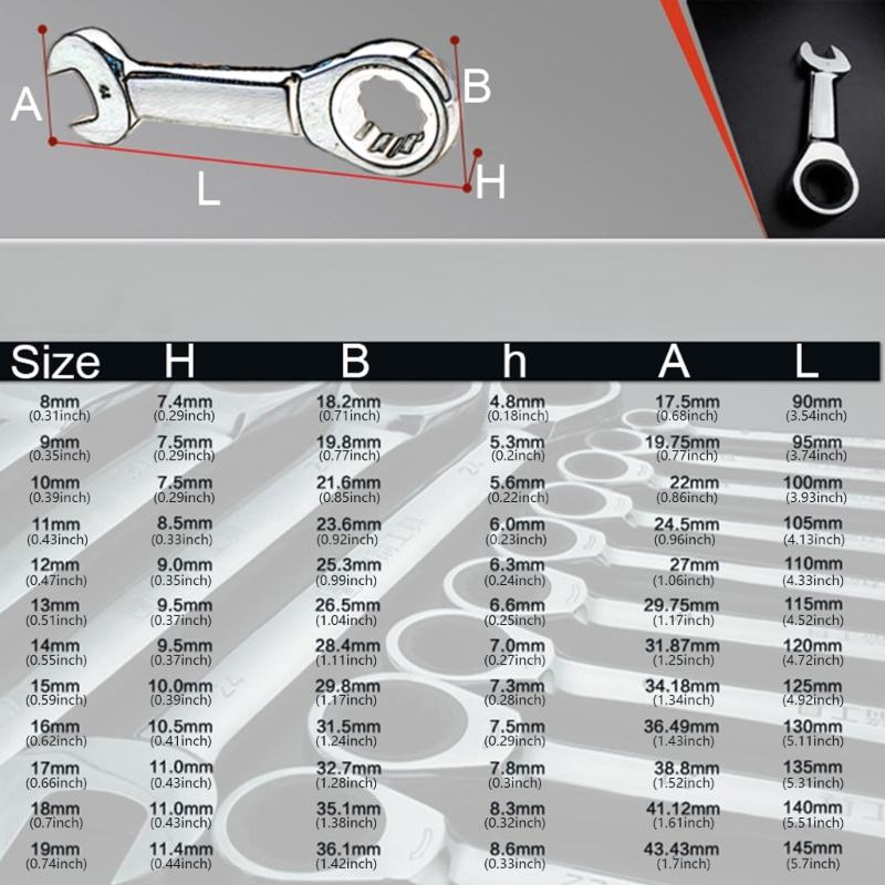 Ratchet Socket Wrench 8-18mm Short Handle Ratchet Wrench Combination Wrench Quick Open Spanner Hand Repair Tool
