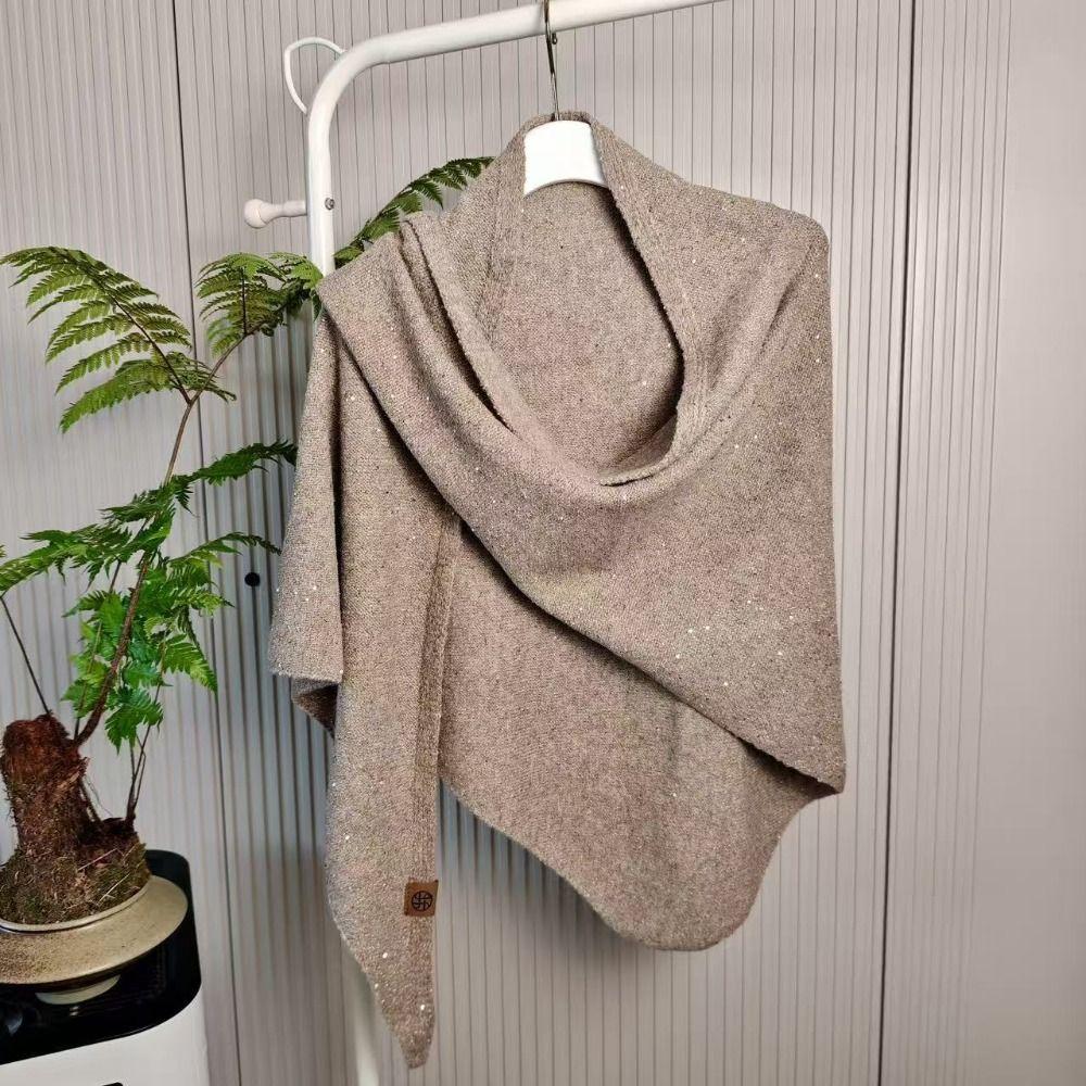 Winter Warm Woolen Shawl High End Mongolian Poncho Women Fashion Sequin Triangular Scarf