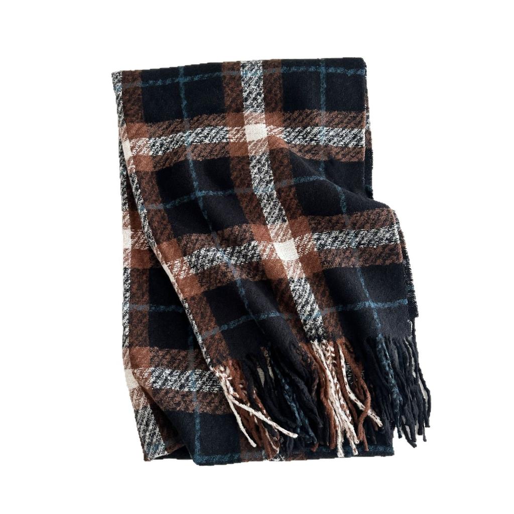 New Winter Retro Plaid Scarf for Girls Versatile Thickened and Warm Long Shawl Dual Purpose Double-sided Couple Scarf