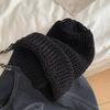 Black Knitted Wool Pile Hat for Women Niche Versatile Big Head Cold Hat Showing Face Small Ins Thin Hat