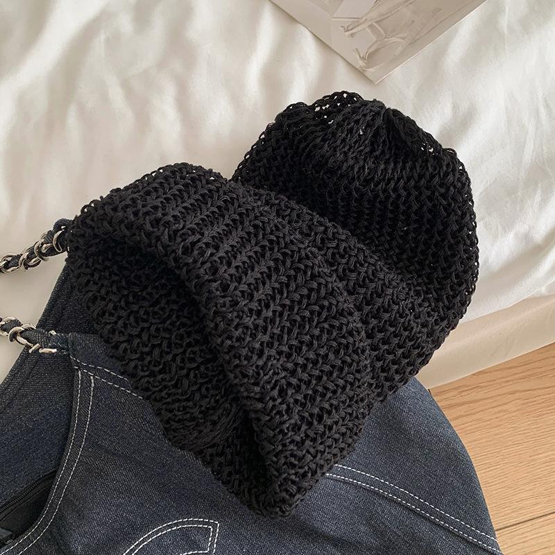 Black Knitted Wool Pile Hat for Women Niche Versatile Big Head Cold Hat Showing Face Small Ins Thin Hat