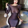 Sexy Damen durchsichtig glänzend Micro-Mini Bandage eng Schritt Rock transparent glatt Club Sex Tanz Bleistiftkleid Sm Spiel