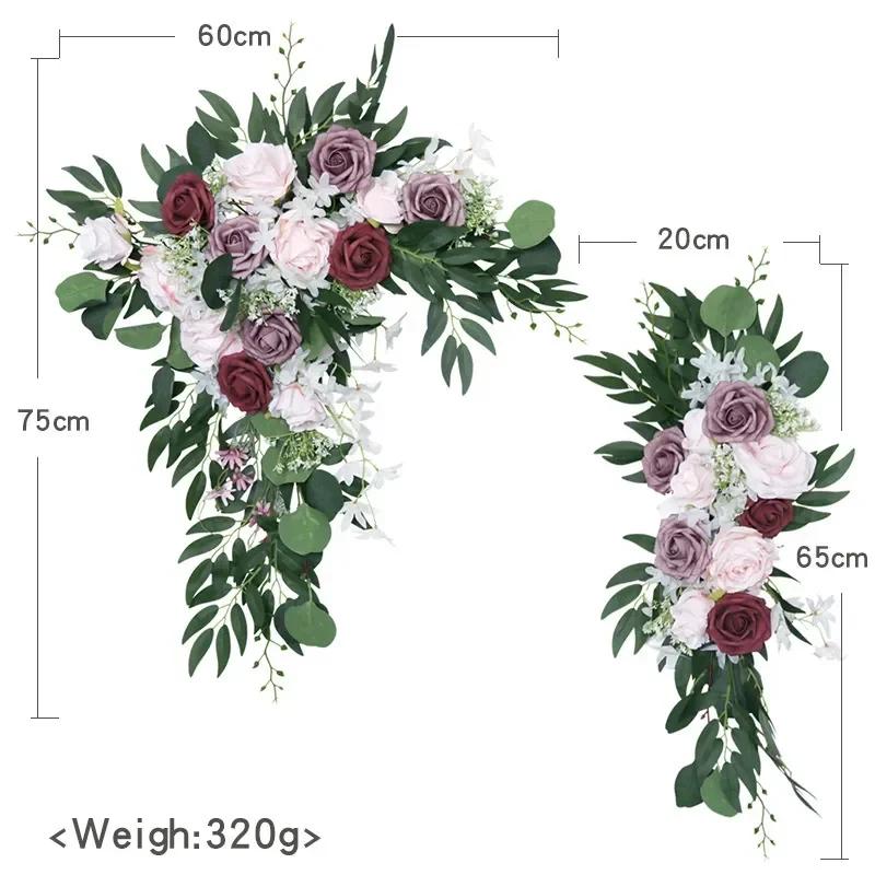 2pcs Artificial Flowers Wedding Backdrop Wreath Decor Welcome Card Sign Corner Wall Props Arrange Arch Fake Flower Row