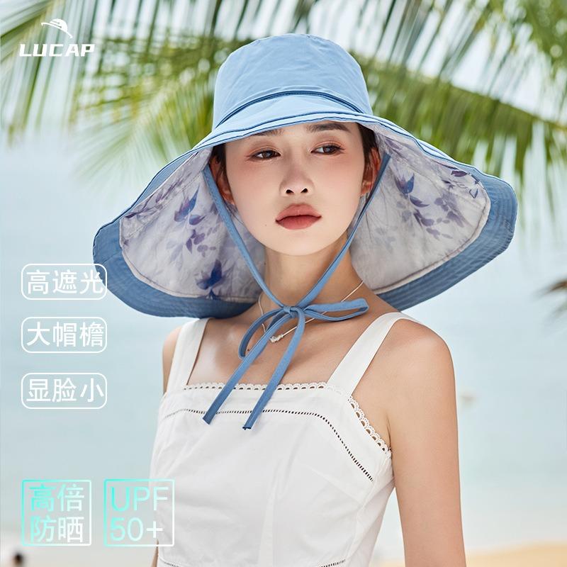 Oversized eaves UV protection hat women's summer windproof bucket hat versatile double-sided sun protection sun hat
