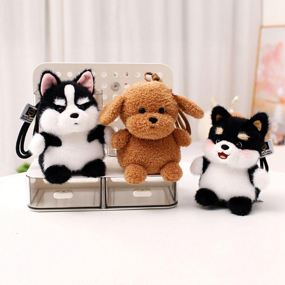 Stuffed Animal Husky Corgi Plush Schnauzer Dog Stuffed Keychain Dog Plush Pendant  Kids Toy