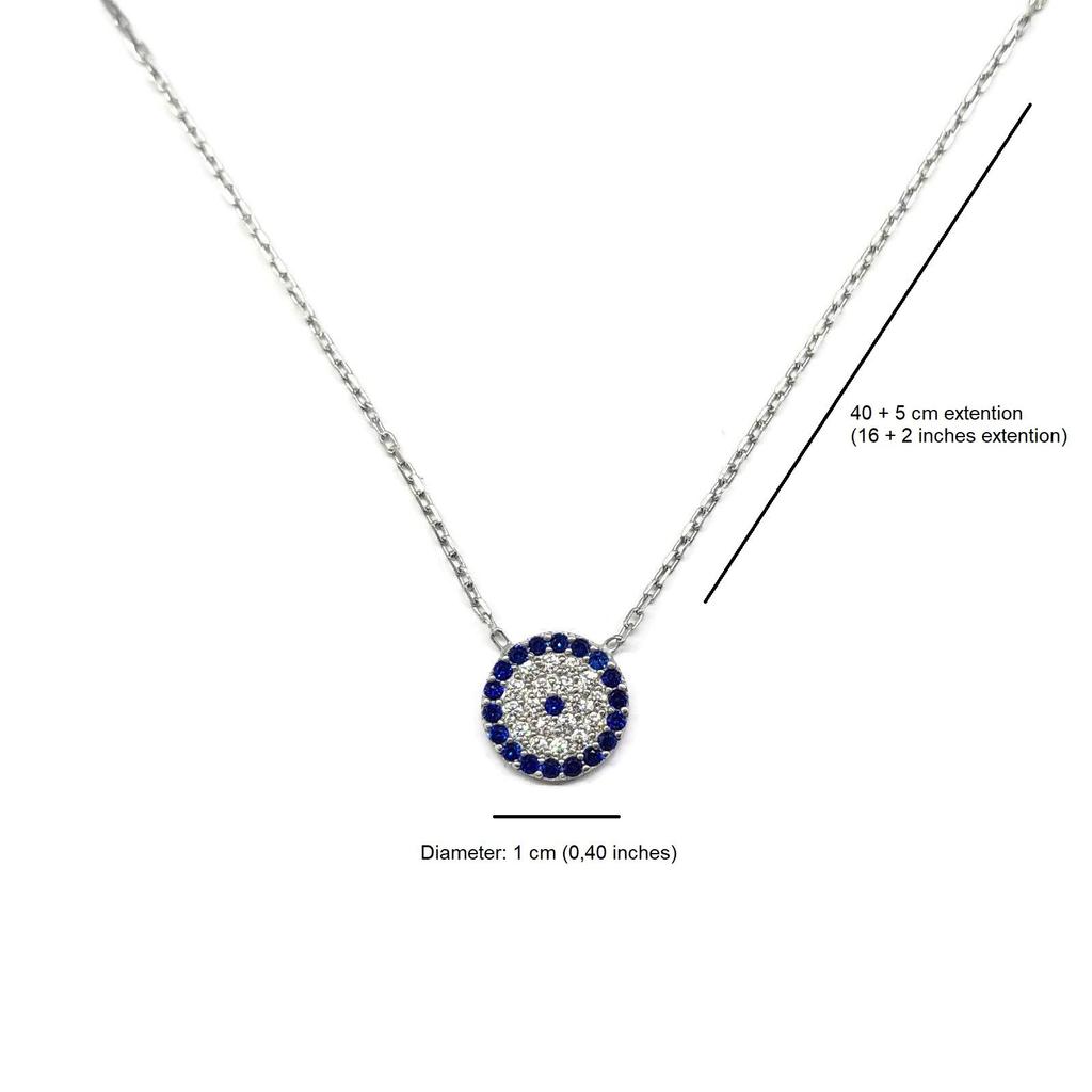 Mystic Jewels - 925 Sterling Silver Necklace with Turquoise Eye Pendant - Round Cubic Zirconia Silver