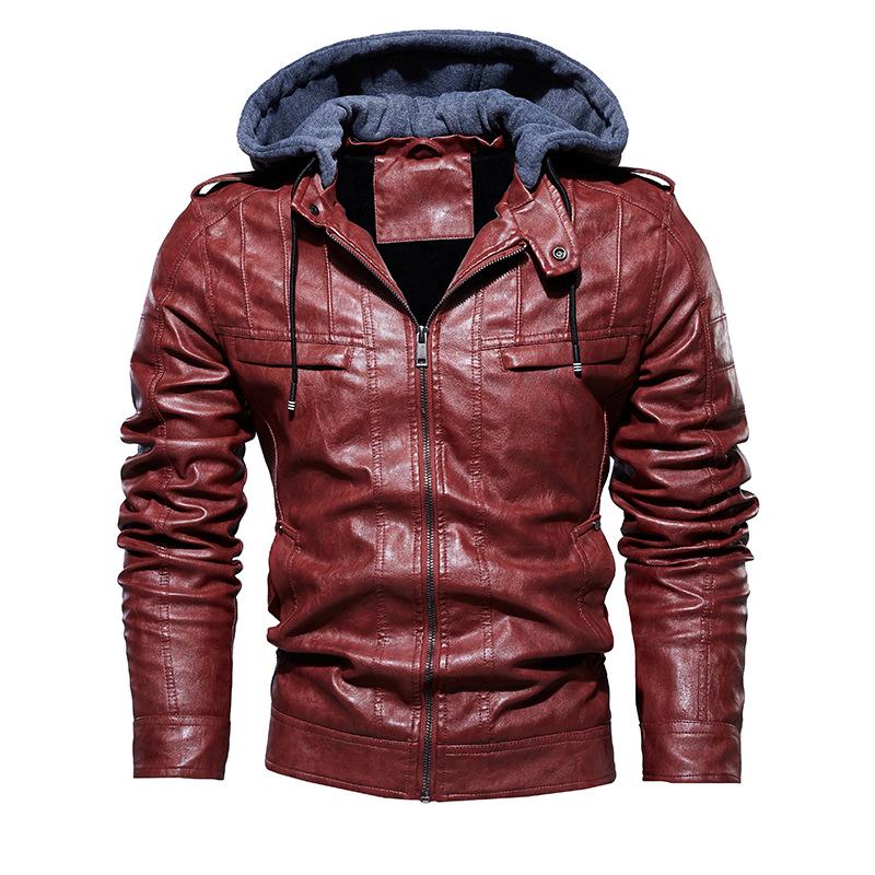 Autumn Winter Men's Motorcycle with Cashmere Warm PU Jacket