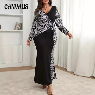 Women's Dress V-neck Elegant Long Sleeve Colour Blocking Plus Size Dresses