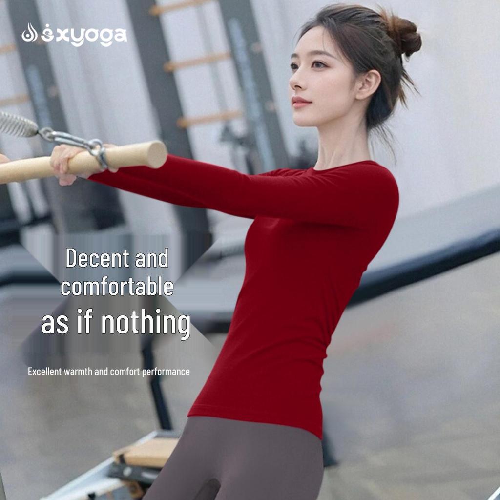 Women's Red Long Sleeve Fitness Set - Stylish Pilates & Yoga Top