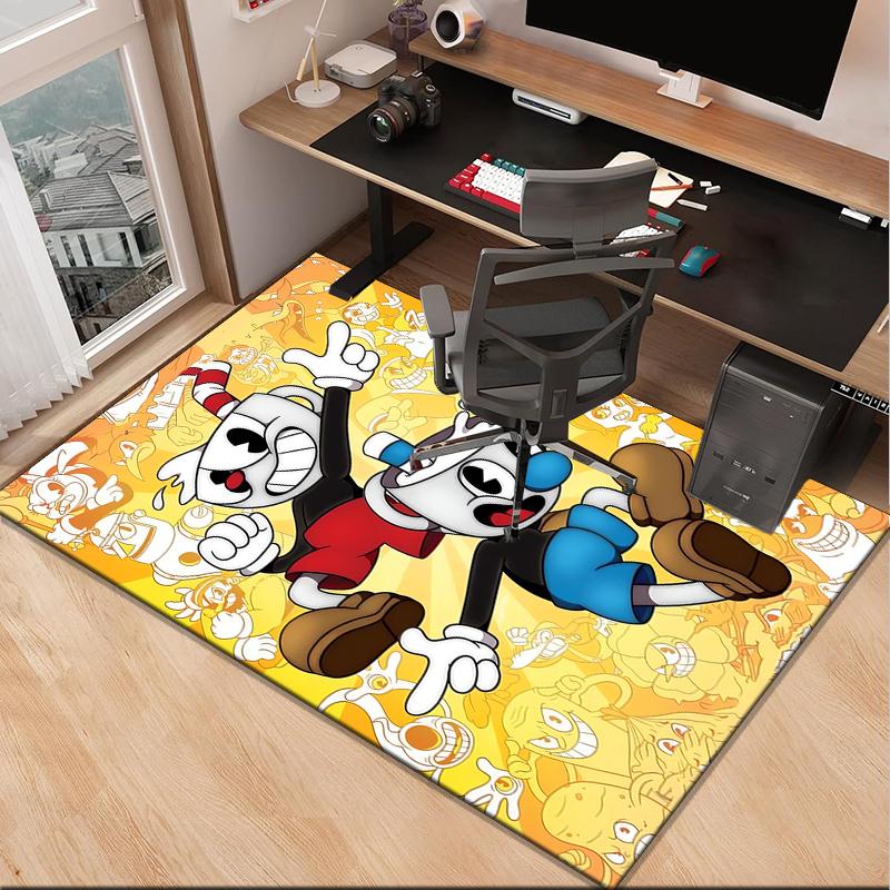 Cup-head And Mugman Adventure Office Rug Chair Mat, Game Carpet, Suitable for Front Door, Bedroom, Living Room, Desk, Holiday Gift