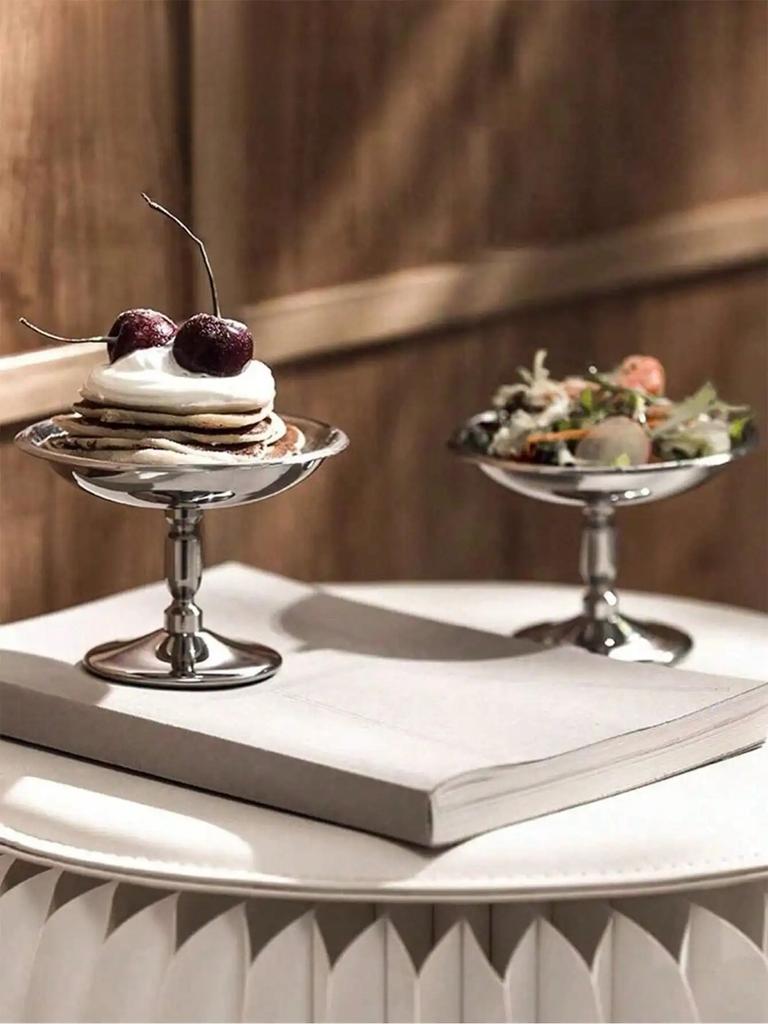 1pc Dessert Plate, Vegetable Bowl, Stainless Steel Ice Cream Cup, Tall Cup, Afternoon Tea Pudding Dessert Cup Cute Plates