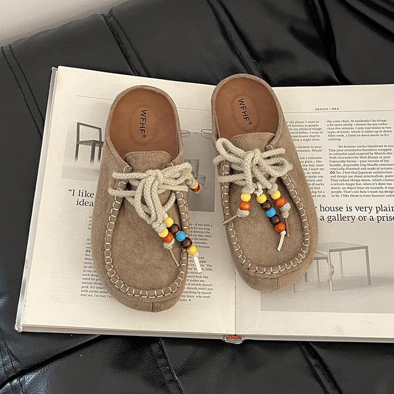 Fashion strap bow half slippers women's summer retro outer wear Muller style casual and comfortable non-slip bag head drag moisture