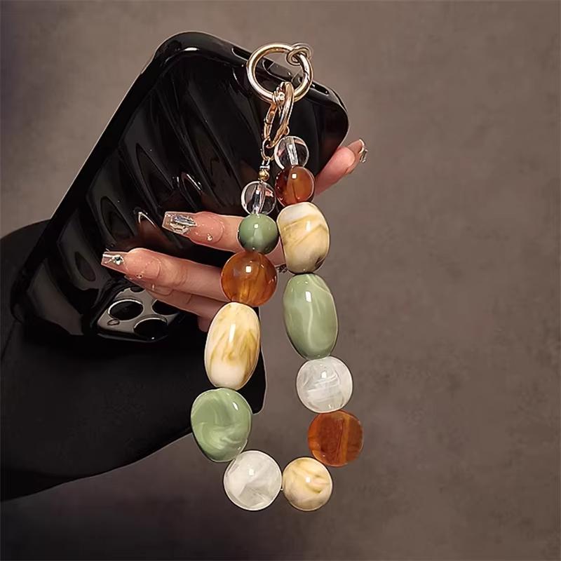 Korean Retro Bead Bracelet For iPhone Phone Strap Charm Chain Knot Cellphone Lanyard Keychain Bag Earphones Pendant Accessories
