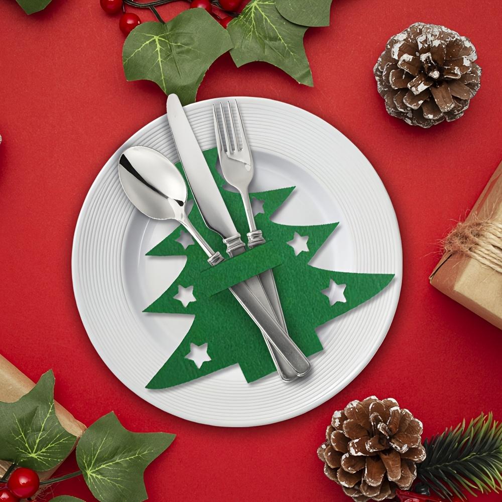 12pcs, Christmas Tree Placemats, Felt Fork and Spoon Bag Set, Suitable for Christmas and Other Holiday Party Table Decoration