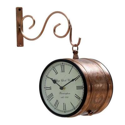 Antique Metal Analog Railway Clock, Wall Clock Copper Finished