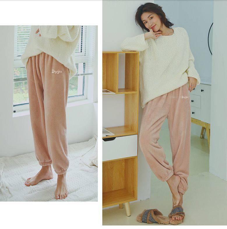Women's Cozy Coral Fleece Pants - Autumn/Winter Casual Loose Pajamas for Home or Walking