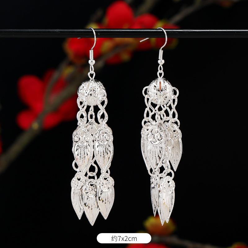 Miao Yin earrings retro exotic niche design long fringed earrings medium earrings women