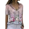 Floral Print Short Sleeve Shirt With Button Front For Casual Women