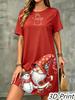 Rochie de vară la modă cu imprimeu 3D, lejeră, casual, cu mânecă scurtă, gât rotund, mini