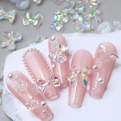 30 Stück Aurora-Nagel-Anhänger aus gemischtem Kunstharz, 3D-Band, Blume, Bär, Schmetterling, Nagel-Strass-Dekoration, Teile zum Selbermachen, Maniküre-Zubehör