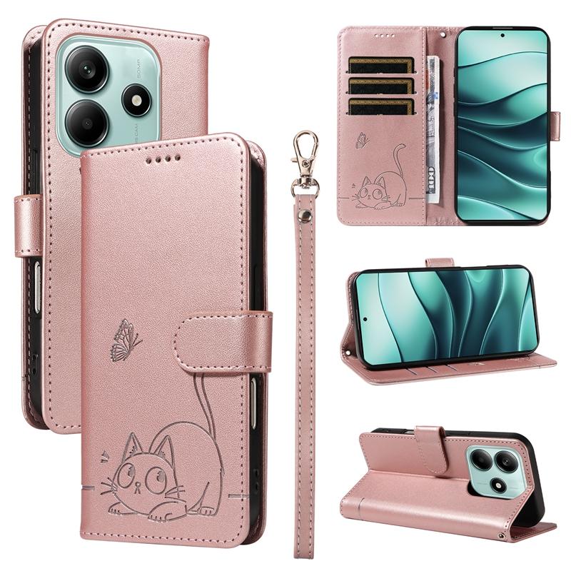 Magnetische Leder-Brieftasche Flip Cover Hülle für Xiaomi Redmi Note 8 8T 9 10 11 12 13 14 Pro 4G 5G | Geprägtes Design mit Katze & Schmetterling