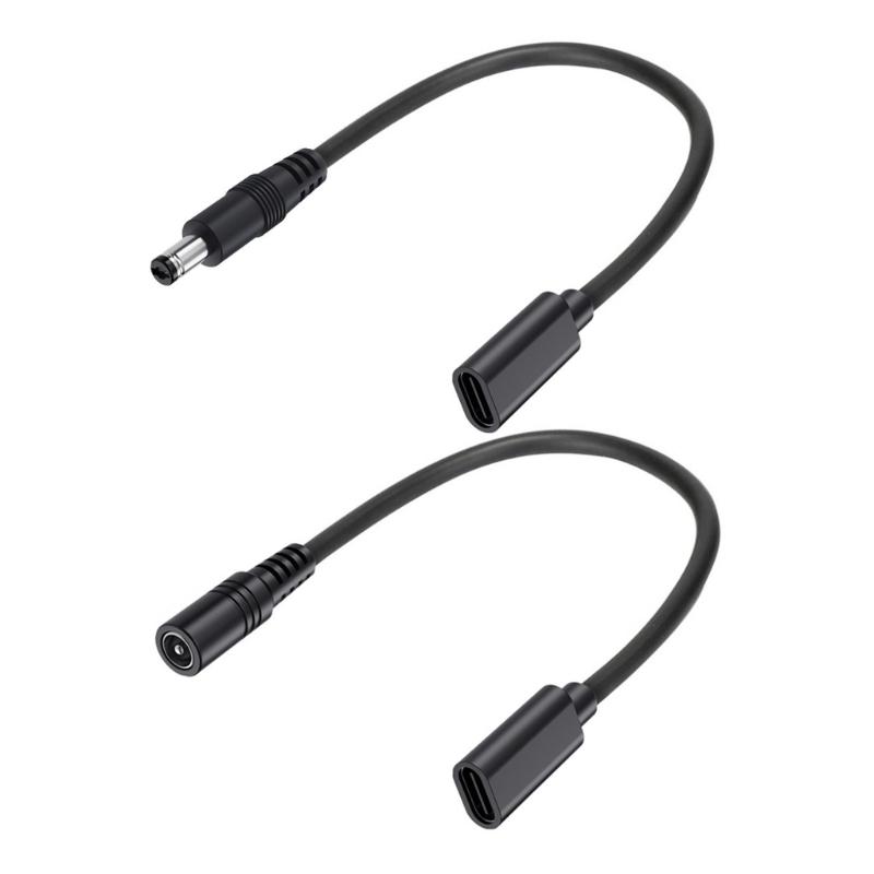 9.8inch Type C Female to 5.5mmx2.1mm Female/Male Adapter Cable USB C to DC5521 Connectors Power Cord Converter Line