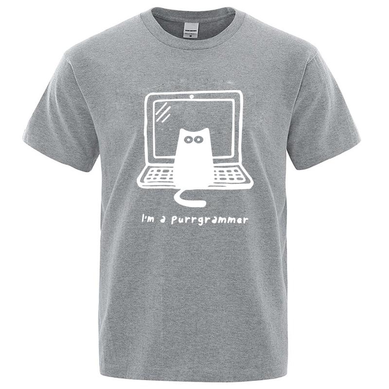Mens Tshirt High Quality 100 Cotton Funny Cat Programmer Printed Summer Casual Loose Cool Cat Men T Shirt Oneck Male Top Tee